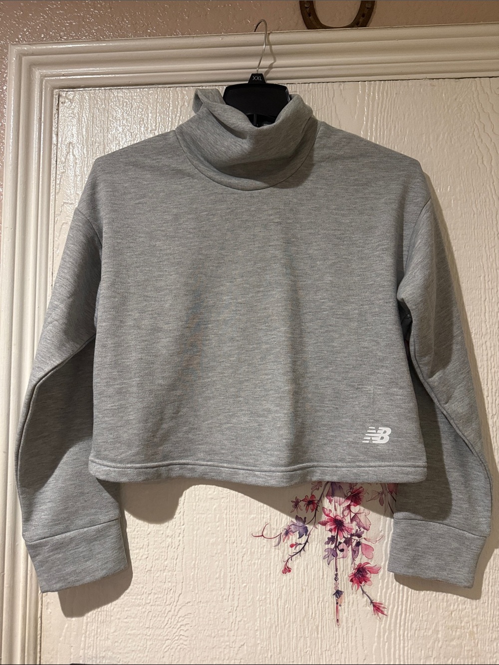 New Balance Light Gray Cropped Turtleneck Sweatshirt